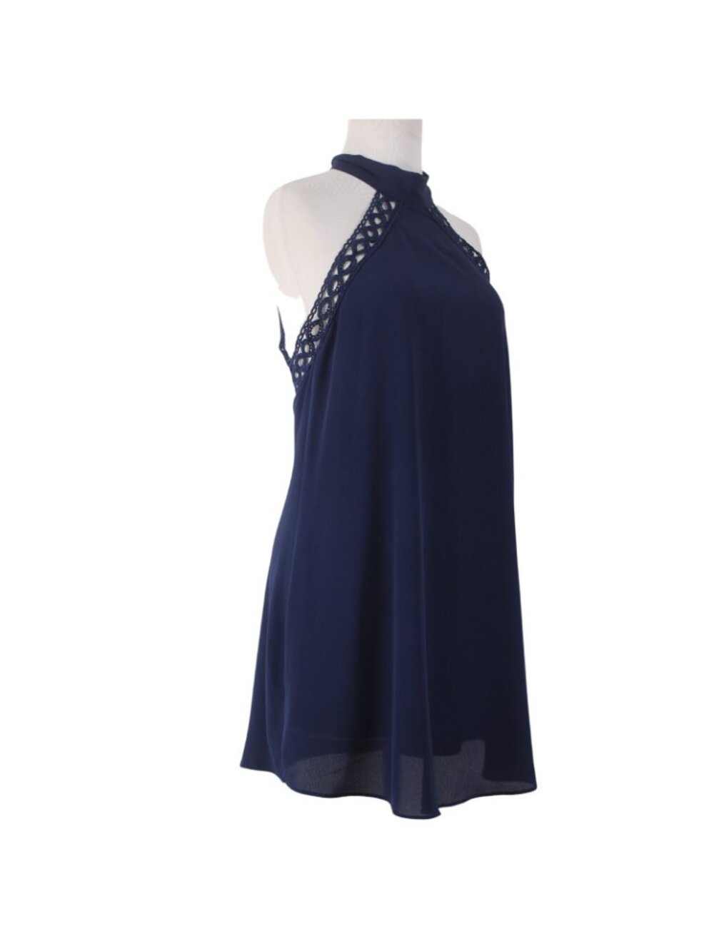 Lulus Dress Sz S Navy Blue Halter Lined Eyelets Embroidered 100% Polyester Dress - Picture 3 of 9